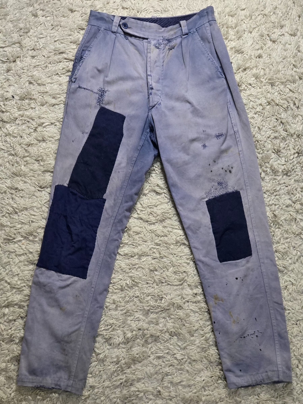 VTG 40s French Heavily Repaired Scarecrow Work Trousers 26x30